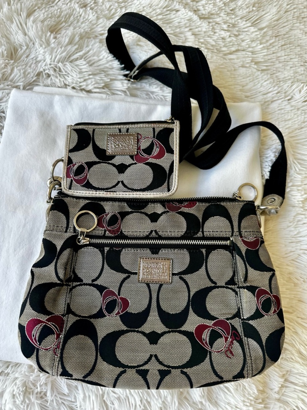 COACH Poppy Signature C Floral Rose Crossbody Bag Card Case Set Y2K Vintage